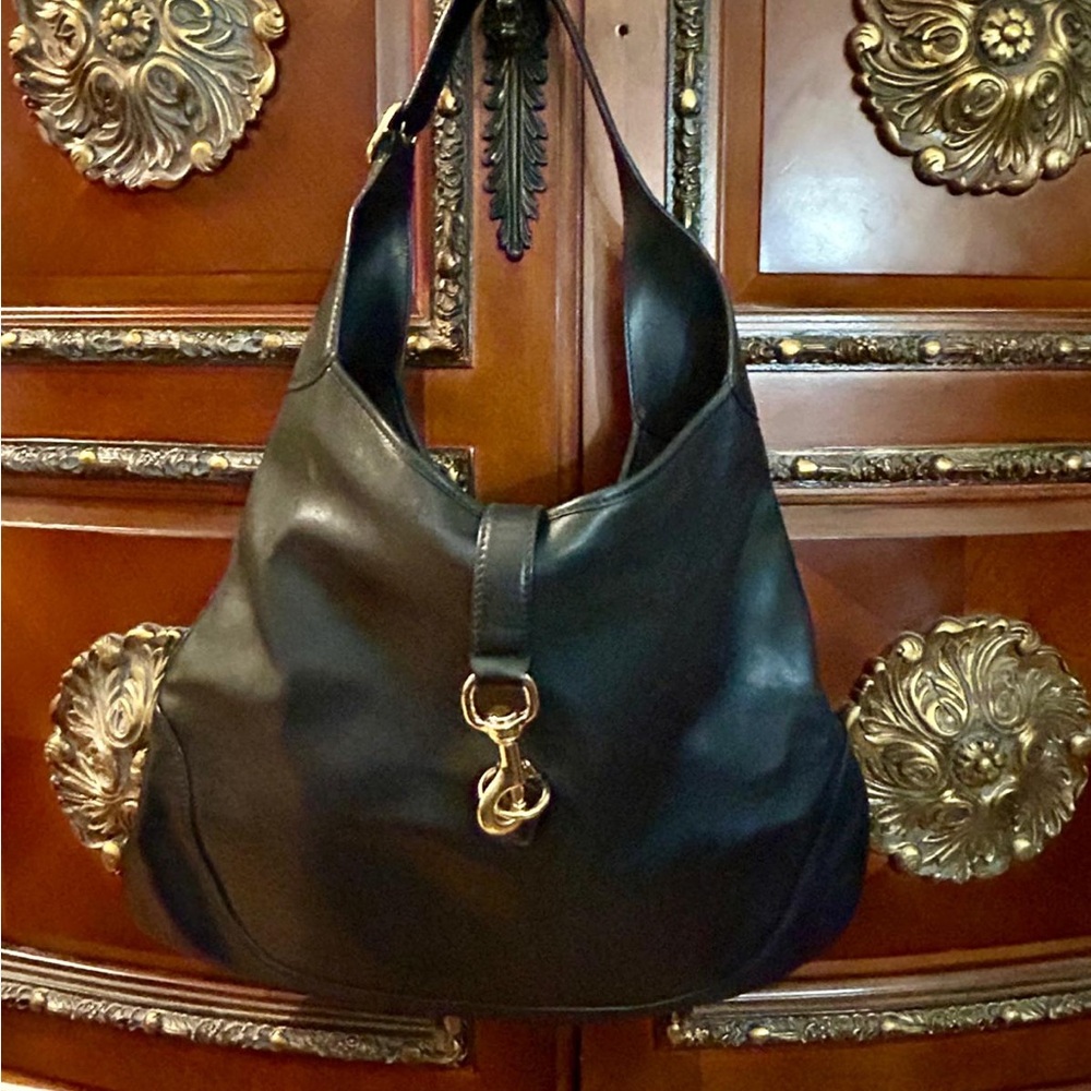 Gucci Black Leather Hobo Bag with Gold Accent